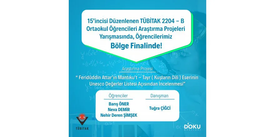 TUBİTAK Finalinde öğretmen ve öğrencilerimize başarılar diliyoruz.