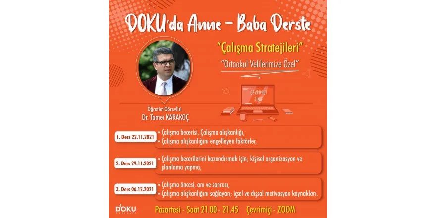 DOKU'DA  ANNE - BABA DERSTE Etkinligimiz Ortaokul Velilerimiz ile Devam Ediyor.